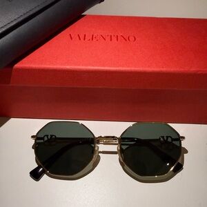 Valentino Gold Frame Sunglasses with Dark Green Lenses